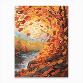 Fall Autumn Fall Leaves River Canvas Print