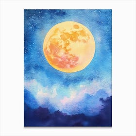 Full Moon Watercolor Painting Canvas Print