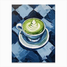 Matcha Latte Blue Checkerboard 4 Canvas Print