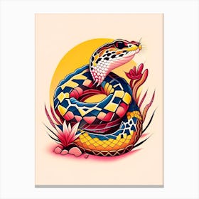 Western Diamondback Rattlesnake Tattoo Style Canvas Print