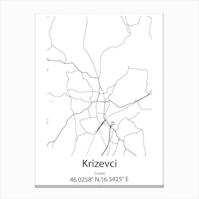 Krizevci,Croatia Minimalist Map Canvas Print