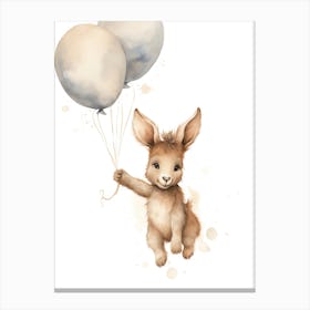 Baby Donkey Flying With Ballons, Watercolour Nursery Art 4 Canvas Print