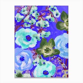 Green Anemones On Cobal Blue Canvas Print