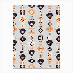 American Buffalo and Aztec Lines Grey and Orange Canvas Print