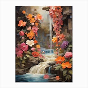 Waterfall With Flowers Canvas Print