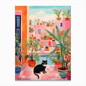 Cat with Plants. Gouache Painting Canvas Print