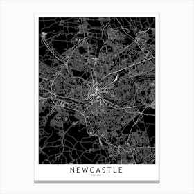 Newcastle Black And White Map Canvas Print
