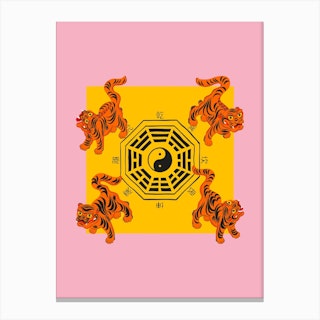 Bagua Tigers Pink Canvas Print