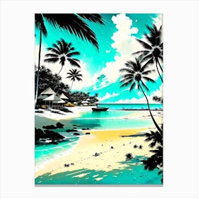 Tropical Beach With Palm Trees Canvas Print