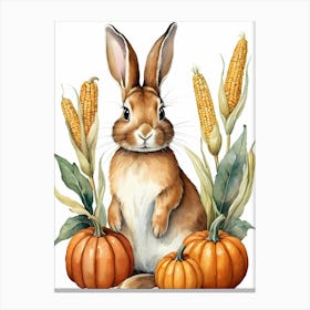 Painting Of A Cute Bunny With A Pumpkins (23) Canvas Print