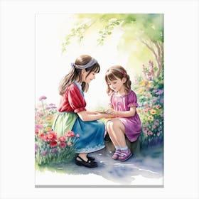 Mother And Daughter In The Garden Canvas Print