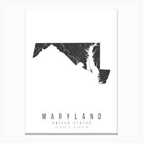 Maryland Mono Black And White Modern Minimal Street Map Canvas Print
