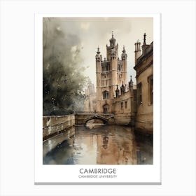 Cambridge University 4 Watercolor Travel Poster Canvas Print