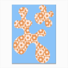 Abstract Floral Orange Blue Canvas Print