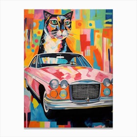 Buick Riviera Vintage Car With A Cat, Matisse Style Painting 0 Canvas Print