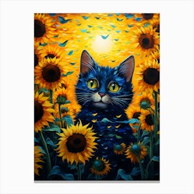 Cat Sunflowers Wall Art 5 Canvas Print