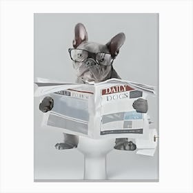 French Bulldog Reading Newspaper Canvas Print