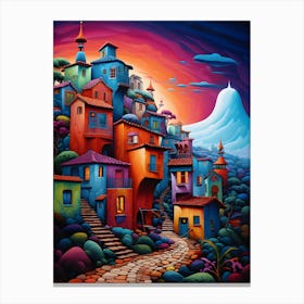 "Chromatic Neighborhood: Vibrant Tapestry of Homes" Canvas Print