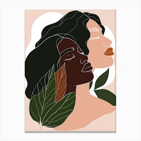 Portrait Of Two Black Women With Leaves Canvas Print