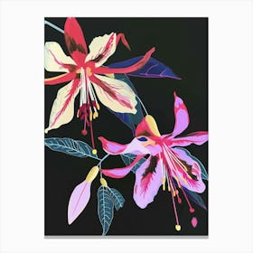Neon Flowers On Black Fuchsia 3 Canvas Print