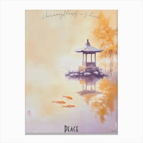 Tranquil Koi Pond And Pagoda, soft palette watercolor minimalist Calm Poster Canvas Print