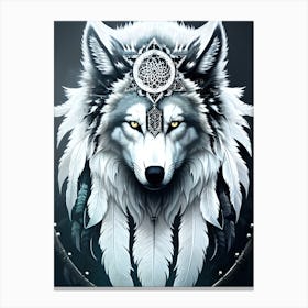 Wolf With Feathers 6 Canvas Print