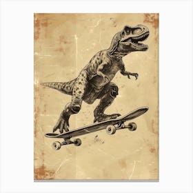 Vintage Plateosaurus Dinosaur On A Skateboard 1 Canvas Print