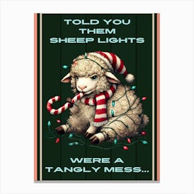 Green Christmas Sheep Canvas Print