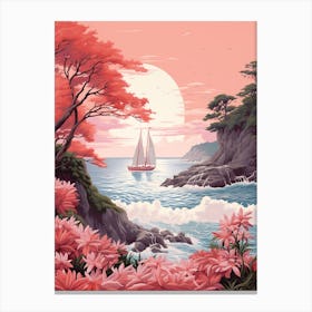 A Pretty Illustration Showcasing A Sailboat And The Ocean 4 Canvas Print
