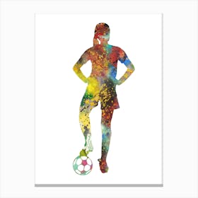 Female Soccer Player Watercolor Football Canvas Print