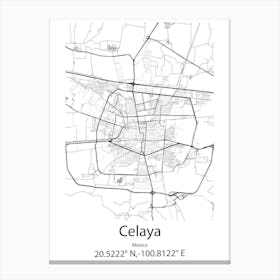 Celaya,Mexico Minimalist Map Canvas Print