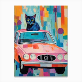 Bmw 2002 Vintage Car With A Cat, Matisse Style Painting 0 Canvas Print
