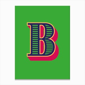 Decorative Letter B Vintage Typography Green Canvas Print