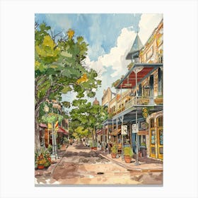 Storybook Illustration Rainey Street Historic District Austin Texas 4 Canvas Print