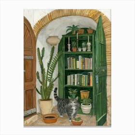 Cat In The Library Canvas Print