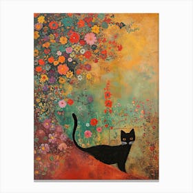 Fluffly Cat Klimt Flowers Botanical Art Canvas Print