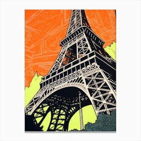 Eiffel Tower Paris France Linocut Illustration Style 4 Canvas Print