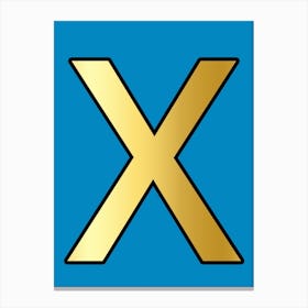 Letter X Gold Alphabet Turquoise Canvas Print