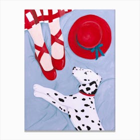Dalmatian With Red Hat Canvas Print