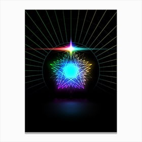 Neon Geometric Glyph in Candy Blue and Pink with Rainbow Sparkle on Black n.0433 Canvas Print