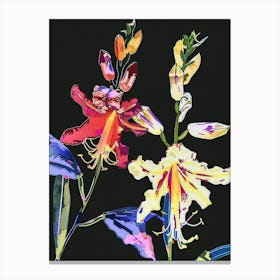 Neon Flowers On Black Delphinium 1 Canvas Print