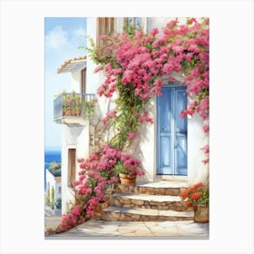 Amalfi, Italy   Mediterranean Doors Watercolour Painting 4 Canvas Print
