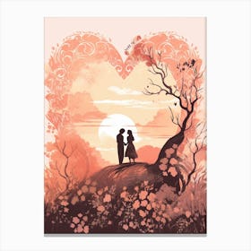 Blush Pink Tree Heart Silhouettes 2 Canvas Print