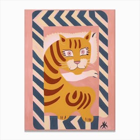 Pink Folk Tiger 0 Canvas Print