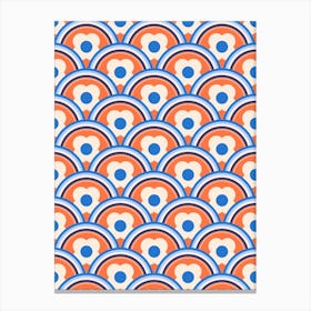 Retro Rainbow Waves and Flowers, Apricot Crush, Blue Canvas Print