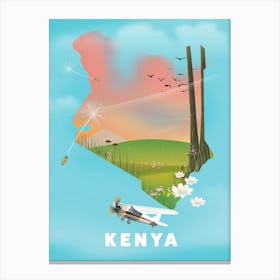 Kenya Travel Map Canvas Print
