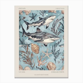 Pastel Blue Blacktip Reef Shark Watercolour Seascape Pattern 1 Poster Canvas Print