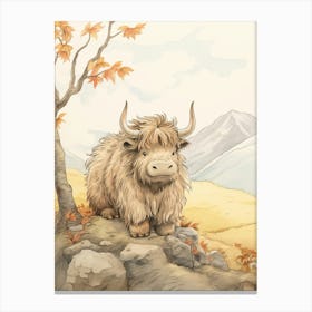 Storybook Animal Watercolour Yak 1 Canvas Print
