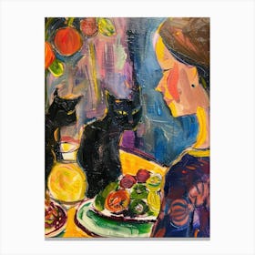 Portrait Of A Girl With Cats Eating Salad 3 Canvas Print