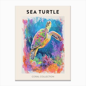 Sea Turtle With Marine Plants Scribble Poster 2 Canvas Print